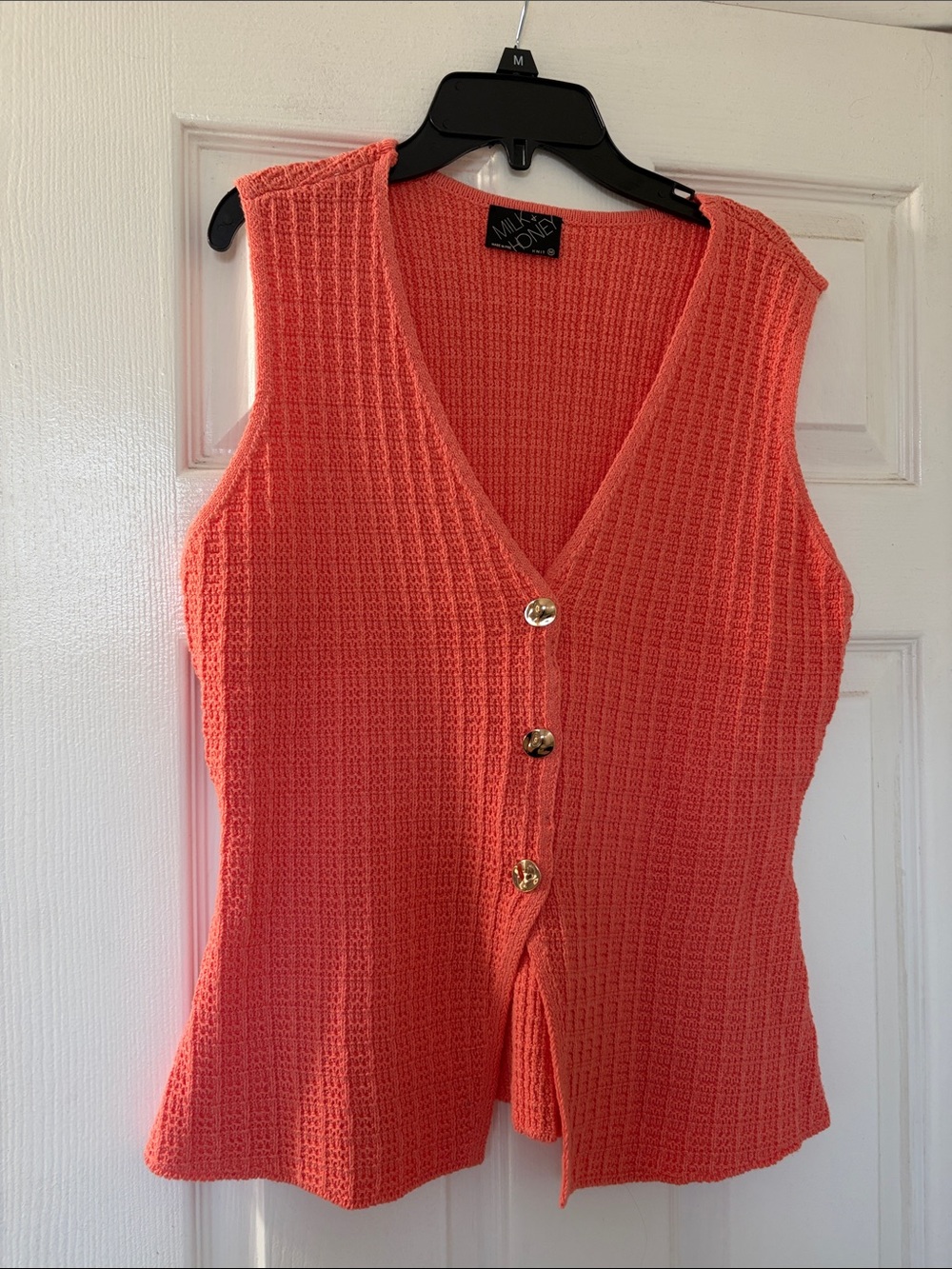 Milk Honey Coral Knit Sleeveless Button-Front Tank
